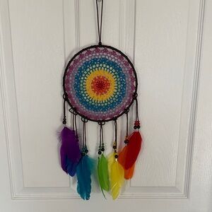 Rainbow Crochet Dreamcatcher with Feathers